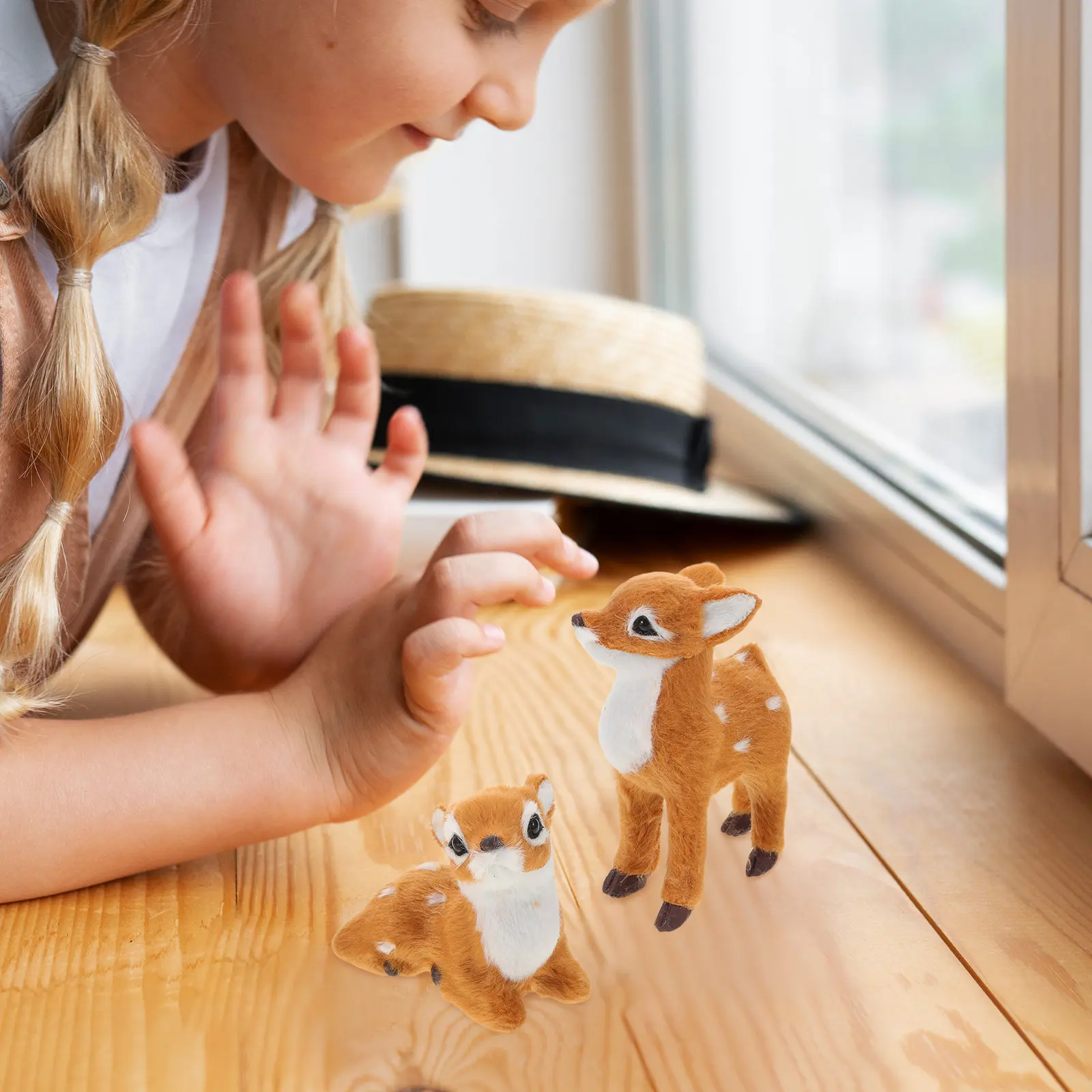 2Pcs Realistic Sika Deer Stuffed Animal Soft for Kids Bedroom Decoration Christmas Reindeer Tabletop Holiday Display
