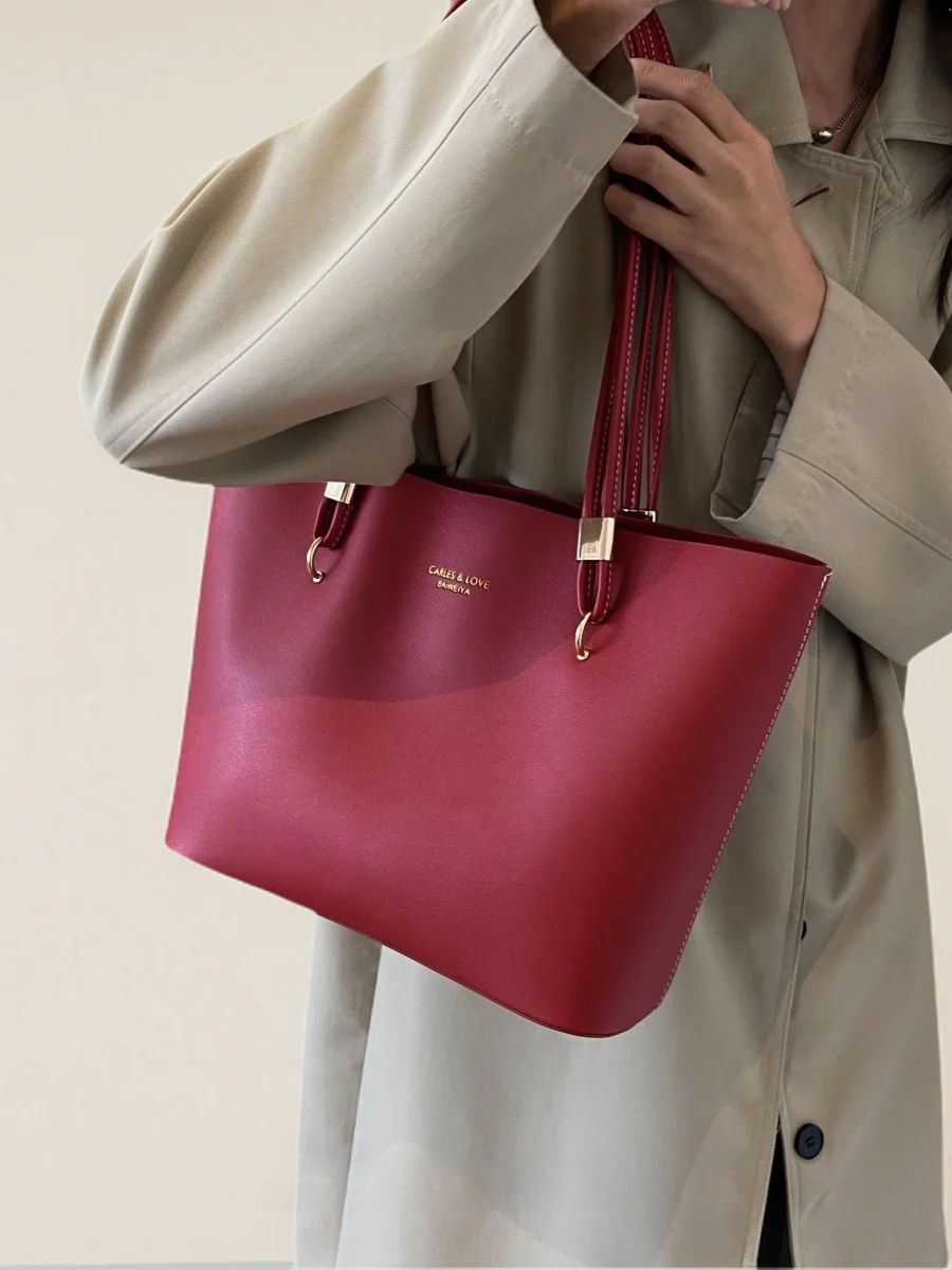 

Mona Jenna Red Large Capaci Women's oulder Tote Bag Wedding Canion Bag High Quali Casual Simple Sle Commuter Bag