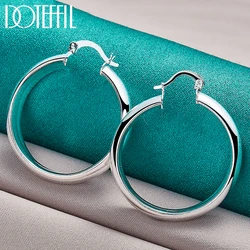 DOTEFFIL 925 Sterling Silver 35mm Circle Smooth Hoop Earring For Woman Lady Best Gift Fashion Charm Engagement Wedding Jewelry
