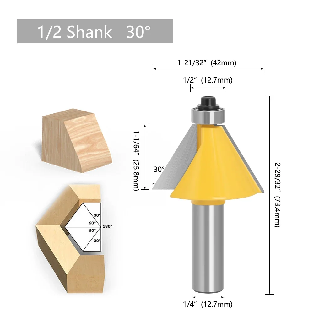 LAVIE V-Nuten-Fräser-Set 5-teilig, 12mm Schaft Hartmetall-Fasenfräser 11,25 ° -45 ° Für Holz-CNC – Detail 6