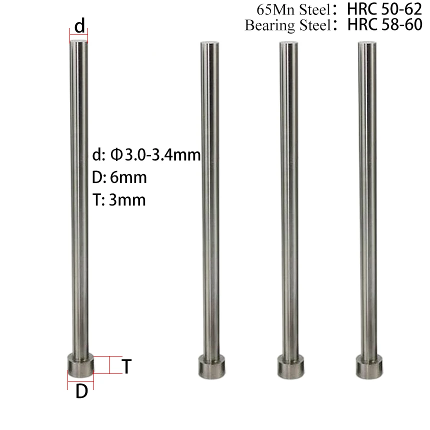 

3.1/3.2/3.3/3.4*80/100/125/150/180/200mm 65Mn Round Tip Plastic Injection Component Mold Straight Punching Ejector Pin