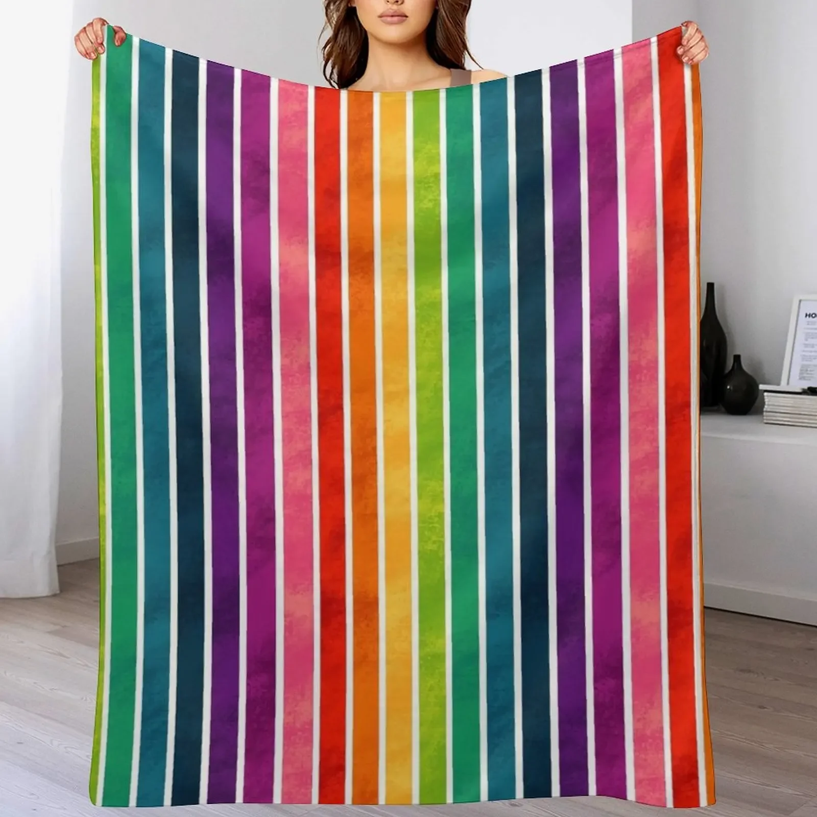 

Rainbow Stripes Throw Blanket Vintage Thins Thermals For Travel Blankets For Baby Blankets