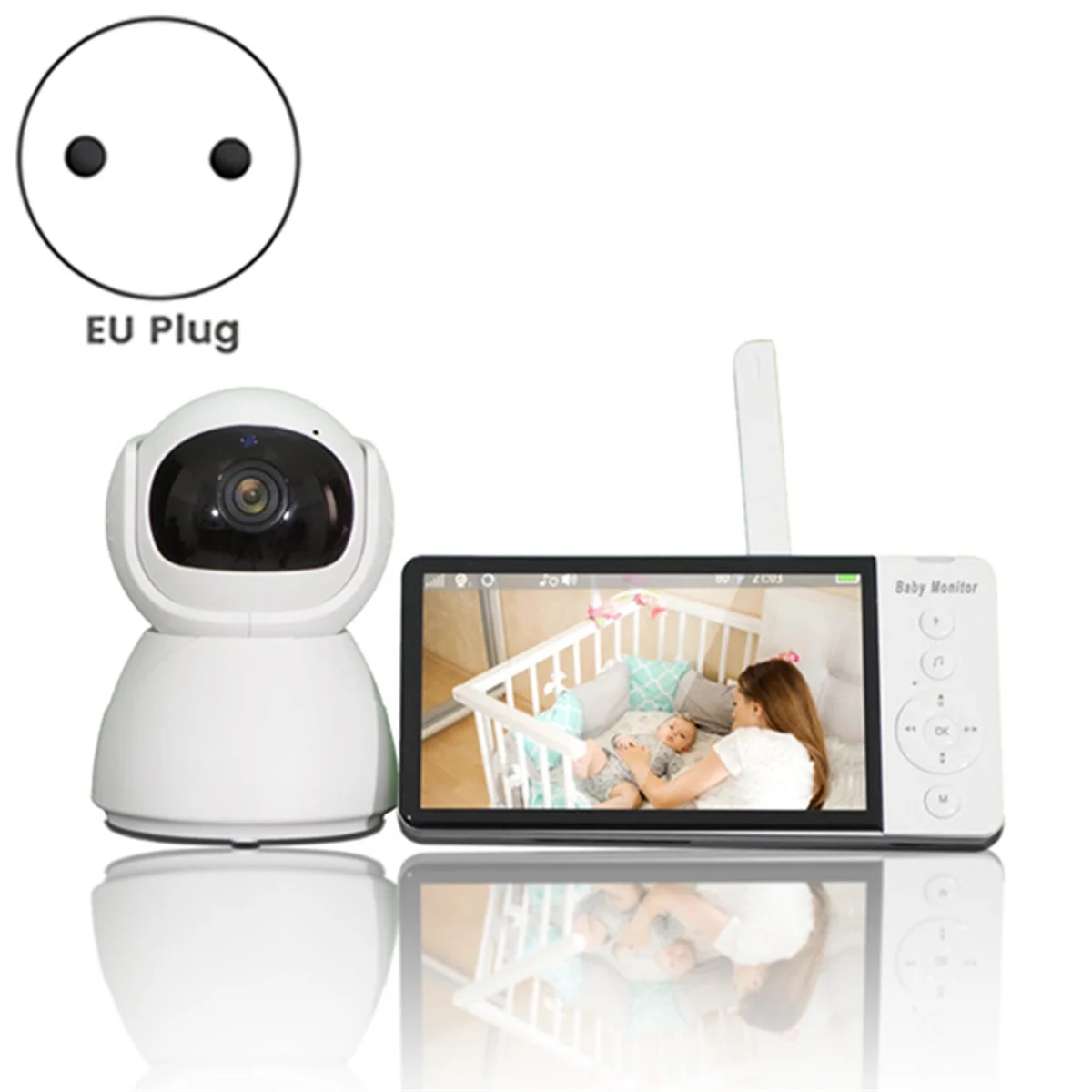 Monitor de vídeo para bebé con pantalla, cámara con zoom de 10 grados y pantalla de visualización de temperatura, enchufe europeo para hogar inteligente