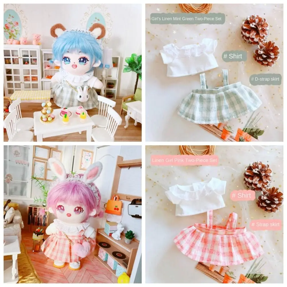 

Plaid Skirt 20cm Cotton Doll Clothes Shirt Linen Cute Doll Lovely Dress Pink Green Mini Plush Doll's Clothes Dressing Game