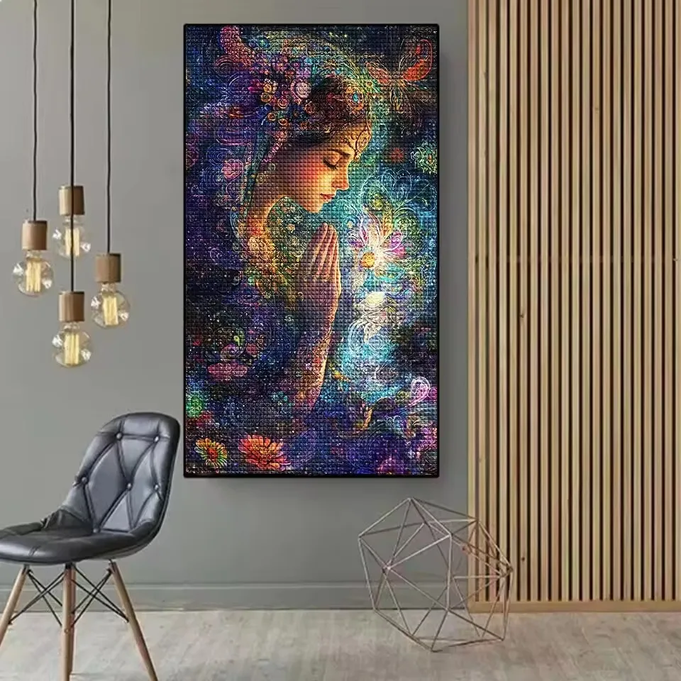 5D DIY Diamond Painting Mosaic Cross-Stitch Kit Crystal Art Religious Praying Women Embroidery Full Square Round Diamonds Decor