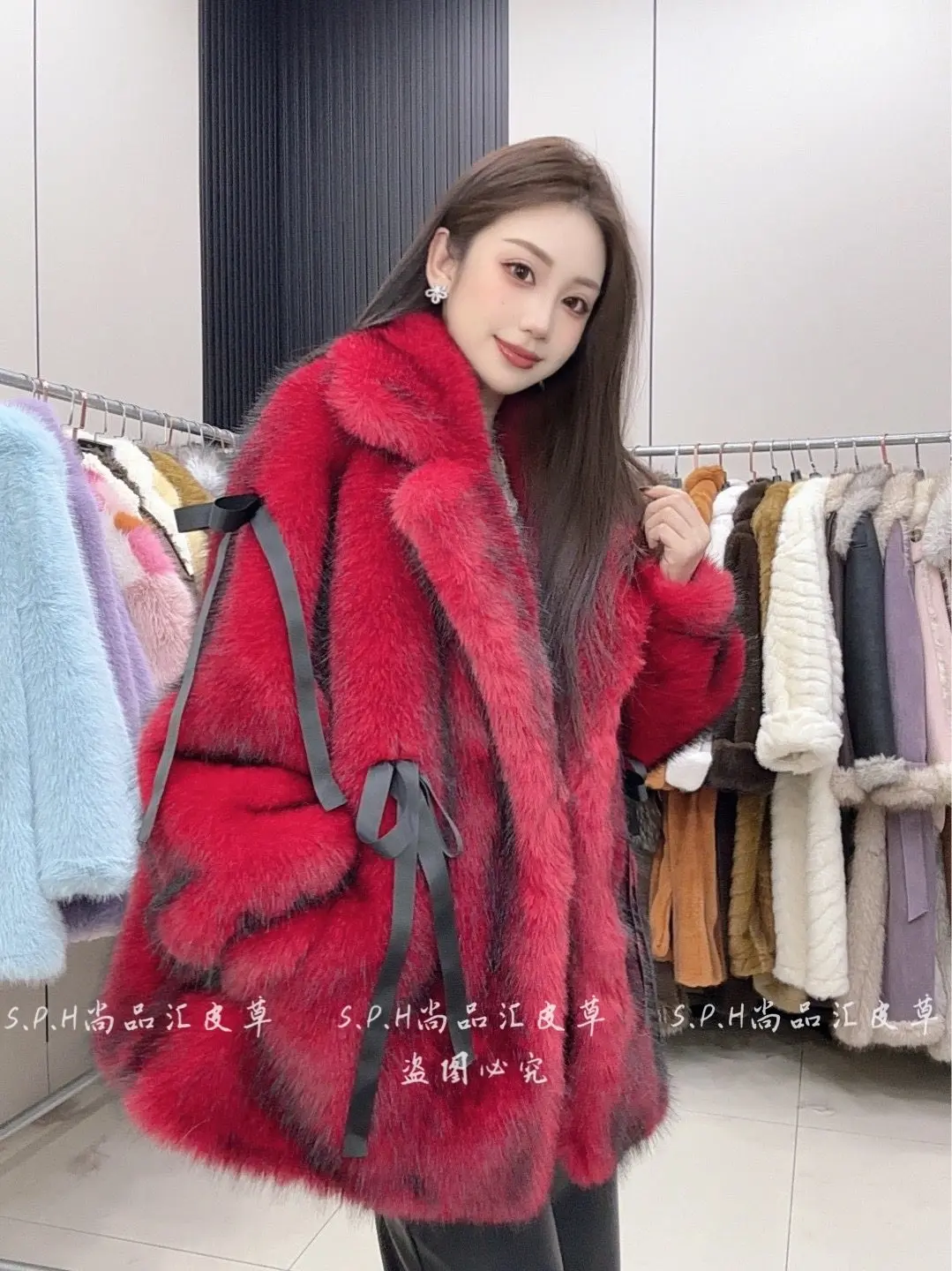 Luxueux Socialite doux ruban noeud fausse fourrure veste 2025 hiver nouveaux vêtements pour femmes court Socialite Style chaud moelleux manteau de fourrure