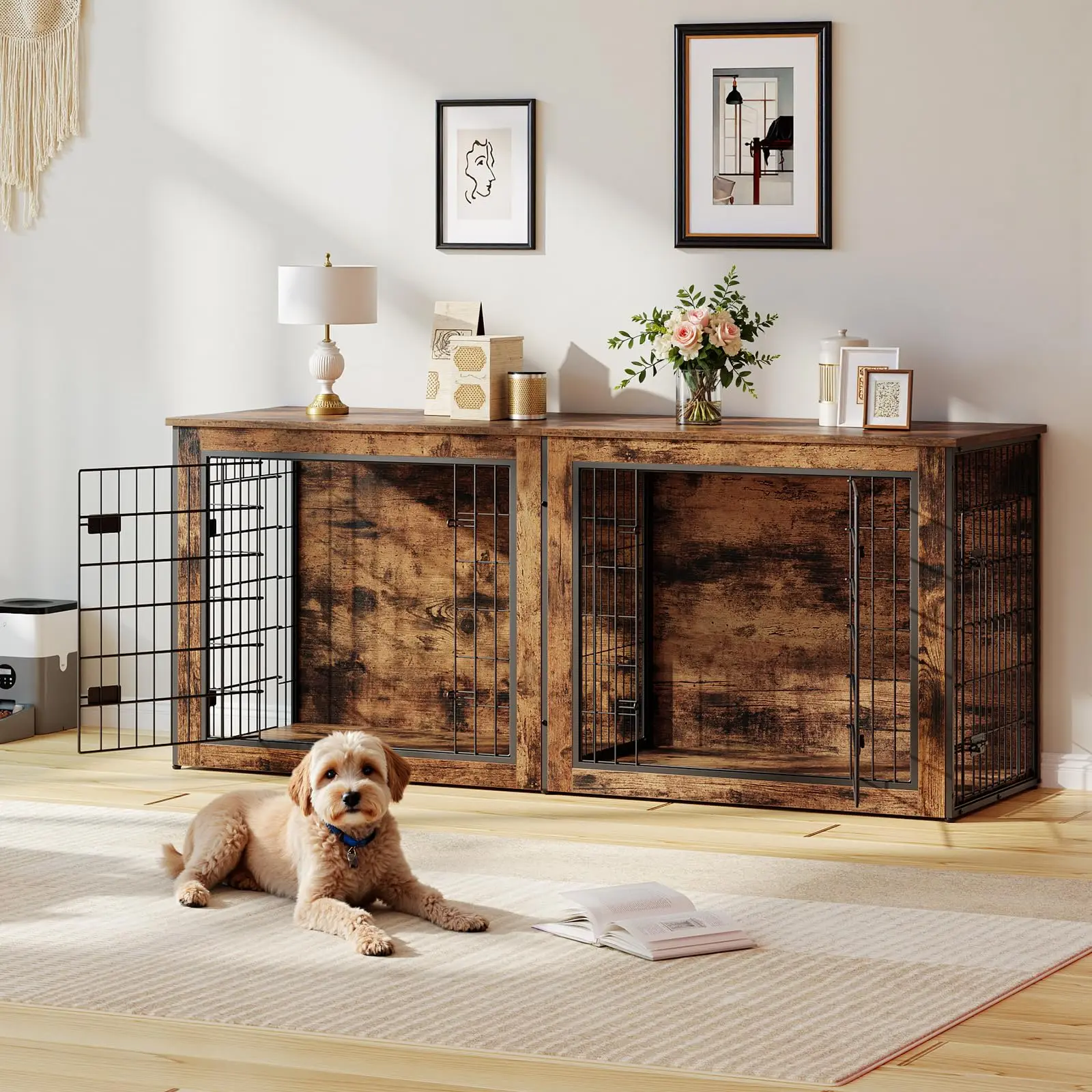 Dog Crate Furniture for 2 Dogs, 63