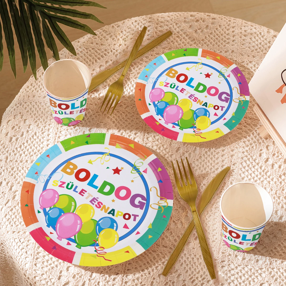 Boldog Születésnapot Hungarian Happy Birthday Party Disposable Tableware Set Paper Tray Cup Plate Decorations Kid Baby Shower