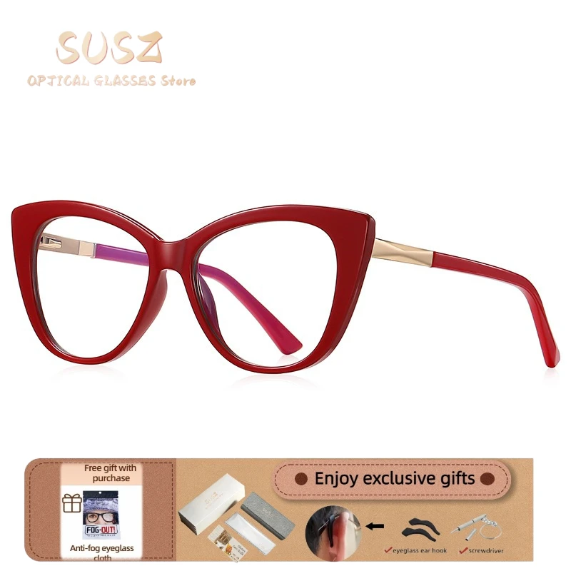 

SUSZ Plastic Titanium Big Frame Anti Blue Light Glasses Frames Women TR90 Fashion Computer Eyeglasses