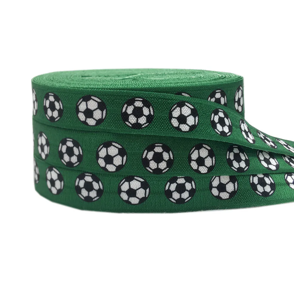 6 Colors 10 Yards Football Print Fold Over Elastic Soccer Design Elastic Ribbon 30pcs Girls Hair Band FOE DIY Hair Accessories