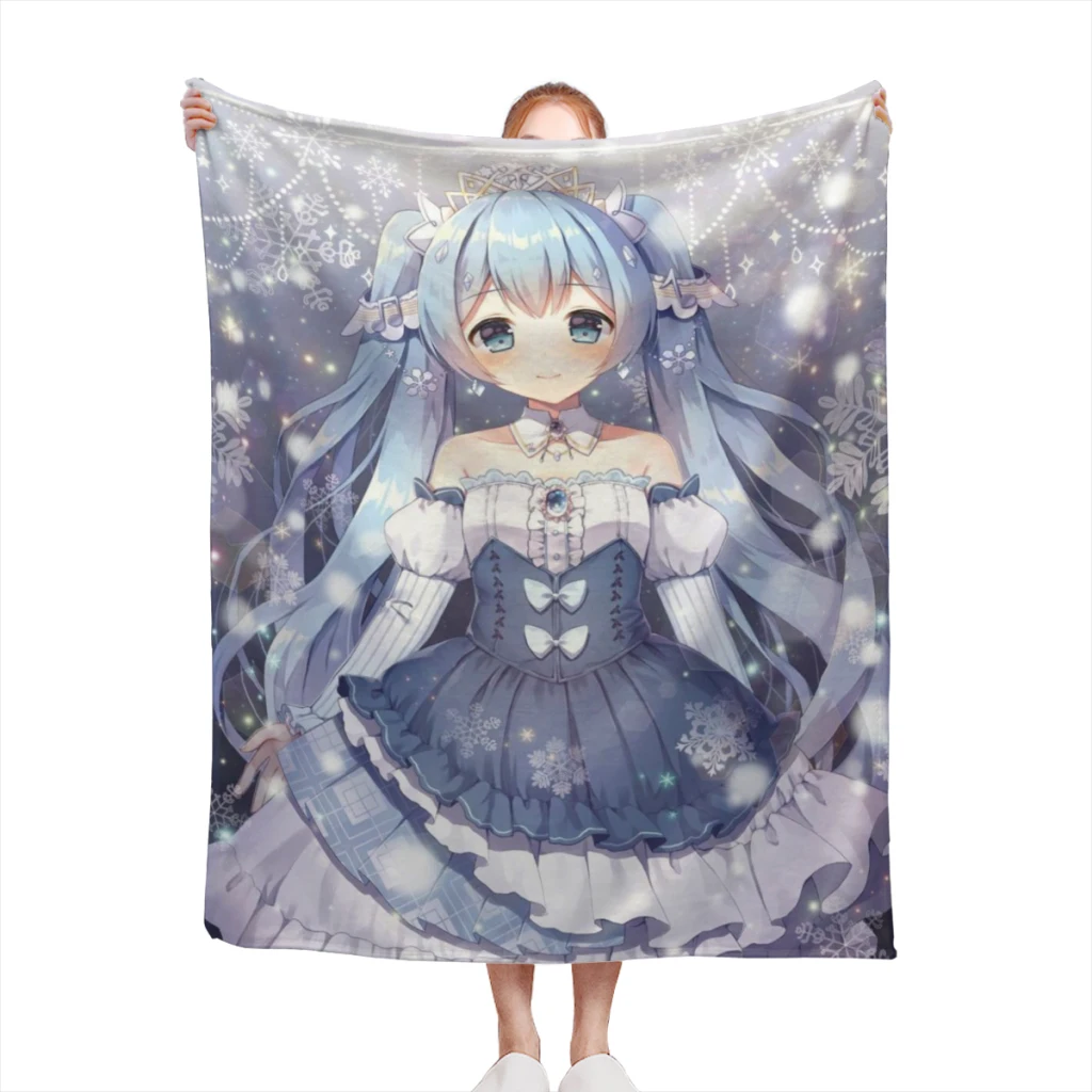 

Fluffy Baby Blanket Kawaii Anime Hatsune Miku Cute Custom Sofa Camp Nap Bedspread Cozy Flannel Blanket Bedroom Decor