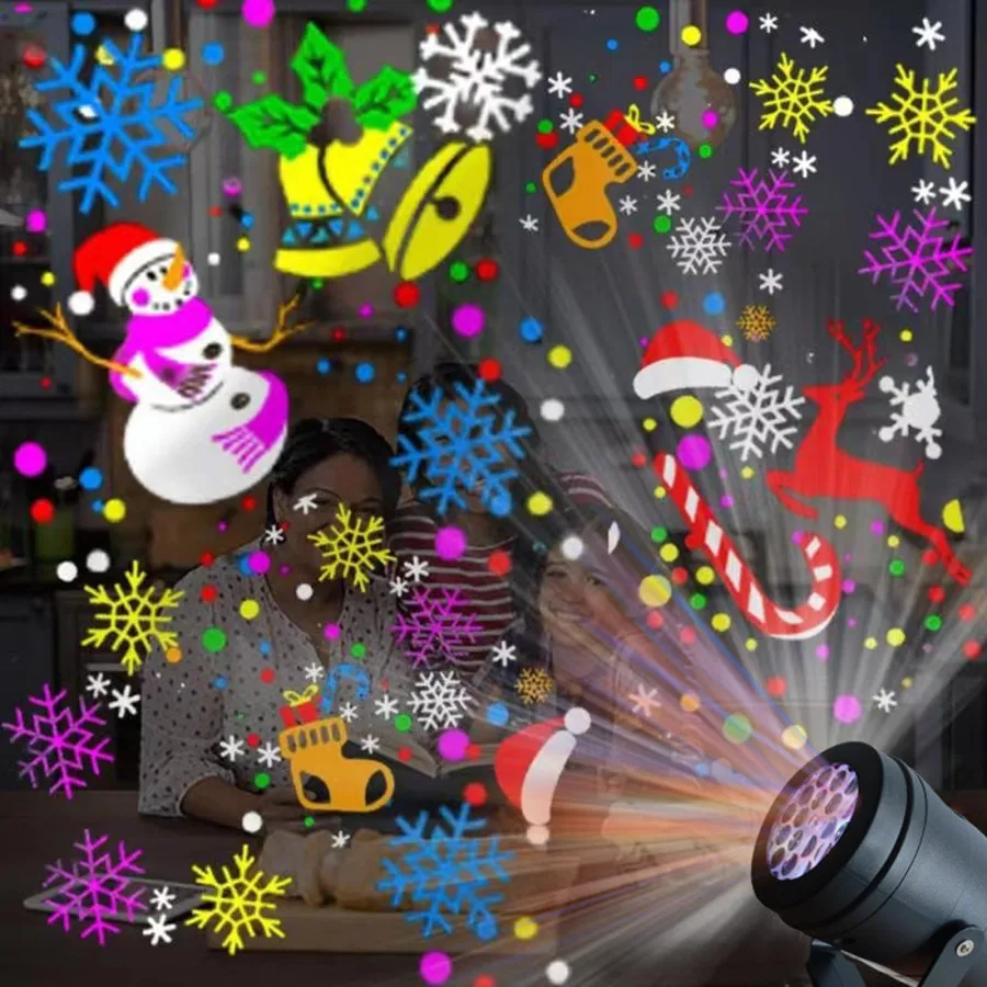 Luce notturna a proiezione natalizia a LED, luce di proiezione della neve, luce a LED rotante a 360 °, per decorazioni per feste di natale in famiglia