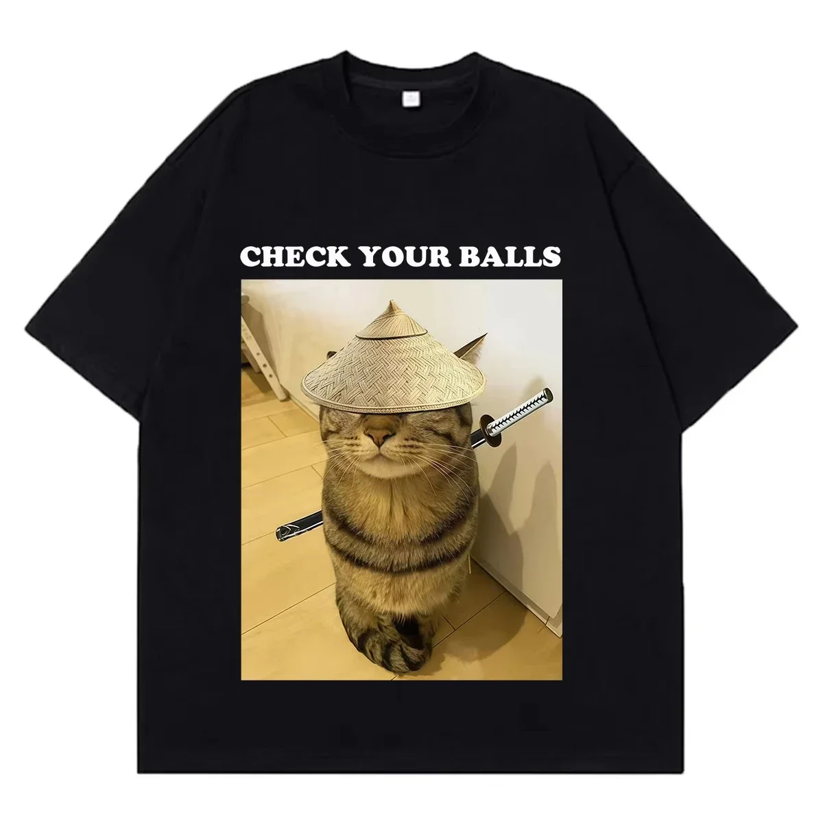 Check Your Balls Funny Cat Meme T-shirtomen Fashion T-shirt Summer Short-sleeved Loose Casual Oversized T-shirts