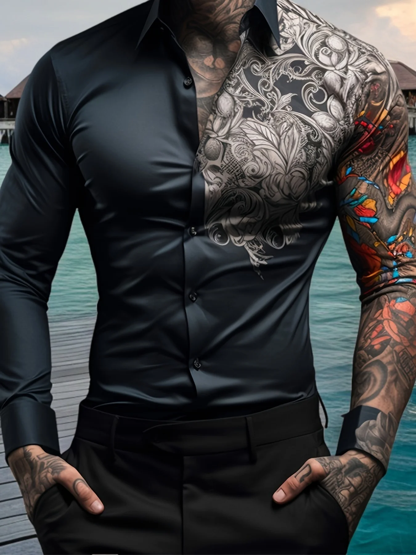 

Men'S Stylish Red Floral Print Dress Shirt - Casual Long Sleeve Button-Up Design Spring Fashion Shirt Floral Print Shirt