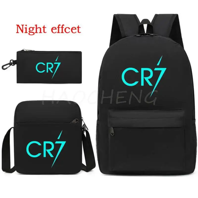 Hot CR7 Luminous Print Backpack For Teenager Girls Boy School Bag Laptop Rucksack School Gift Knapsack With Pencil Case 3Pcs Set