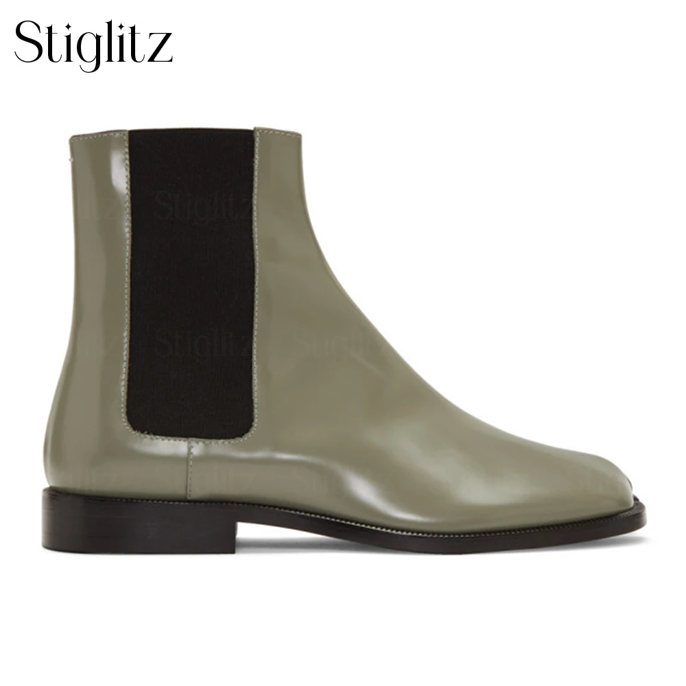 Tabi Stretch Booties Novelty Designer Style Square Split Toe Ankle Boots Fashion Custom Color Handmade Chelsea Leather Men Boots