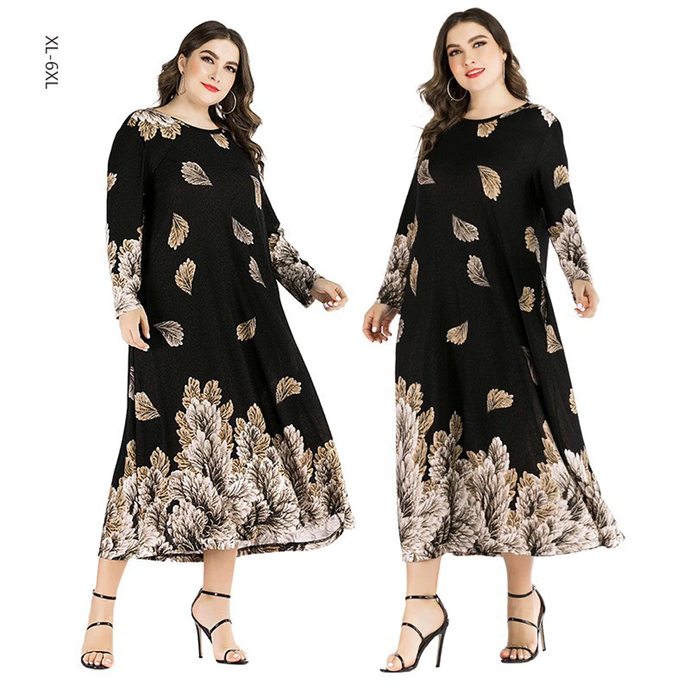 Plus Size Women Clothing 2xl 3xl 4xl 5xl 6xl Black Long Sleeve Dresses For Elegant Female Big Size Autumn Dress In Sale Brazil