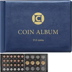 Coin Collection Supplies Book Holder for Collectors, 312 Pockets Collecting Album for 20 25 27 30 38 46mm. Coin Storage Display