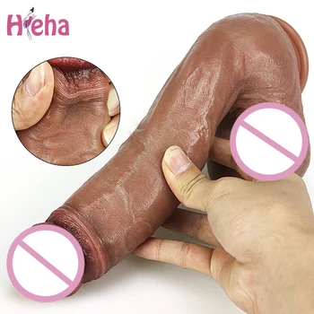 Sensazione di pelle pene realistico morbido Sexy enorme Dildo masturbatore femminile doppio strato ventosa in Silicone Dildo per le donne Big Dick