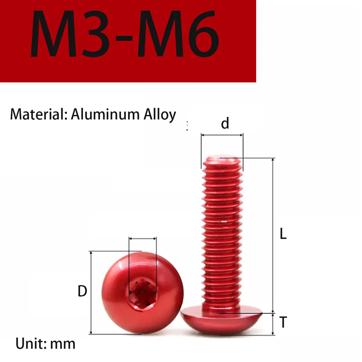 M3-M6 الألومنيوم المقبس غطاء مسامير ألين عرافة البراغي زر رئيس الأحمر الداكن أنودة السحابات