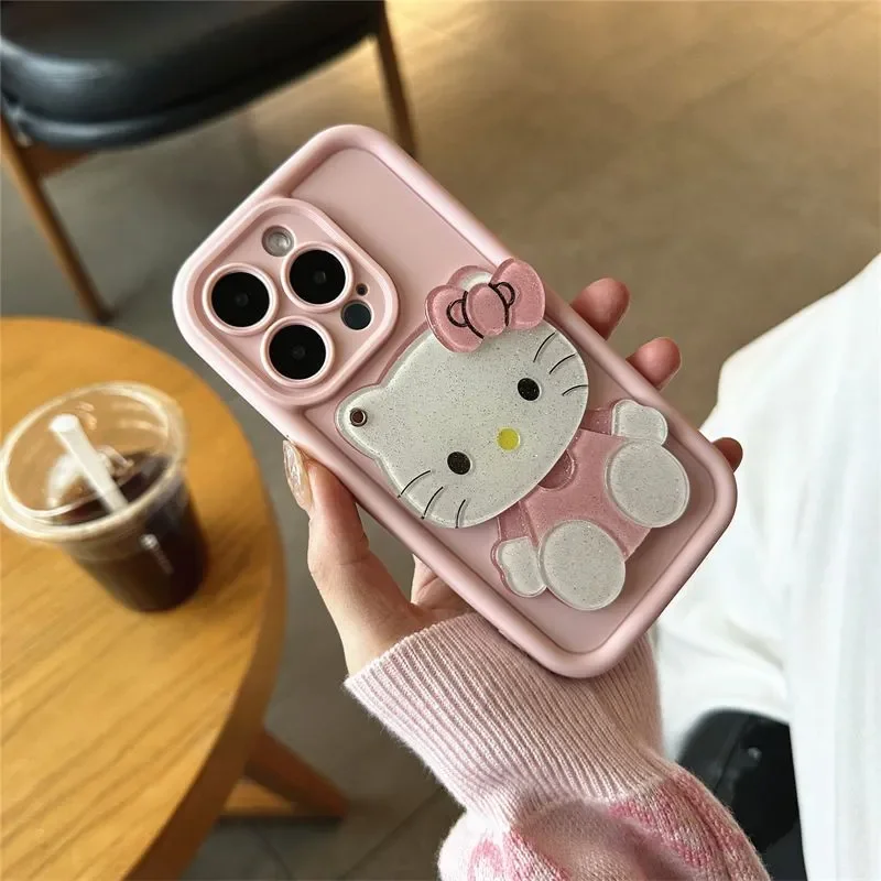 Sanrio Hello Kitty KT Cat Mirror Pink Bestie Phone Case For iPhone 16 15 14 13 12 11 Pro Max XR XS Max 7 8 Plus MINI Y2K Cover