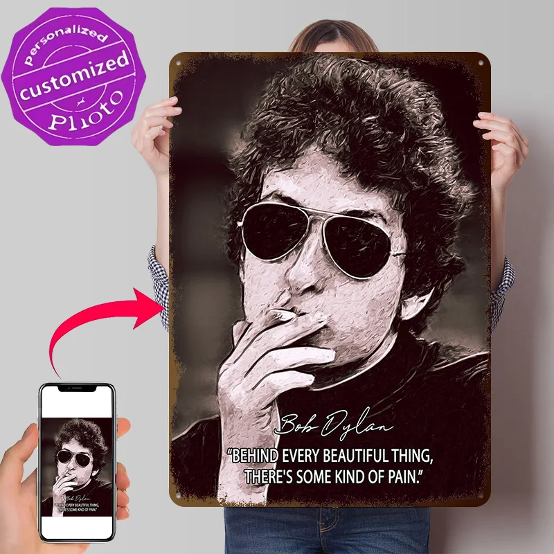Bob Dylan Poster Retro 3D Printed Metal Signs Customized Wall Hanging Gift for Gamer Room Decoration At Home Bar Accessories