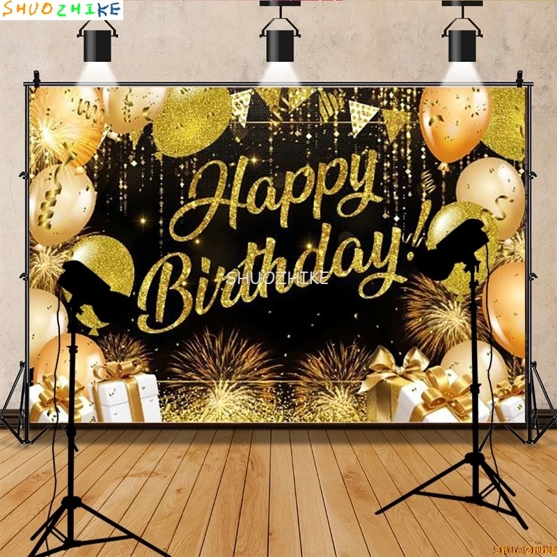 Gold Glitter Birthday Decorations Backdrop for Photography Party Decor Background Banner for Photoshoot Photo Studio Props QQ-01