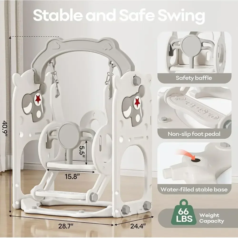 Toddler Swing and Slide Set for 1-3 Years, Indoor/Outdoor, with Basketball Hoop, Easy Assembly (Beige & Gray)
