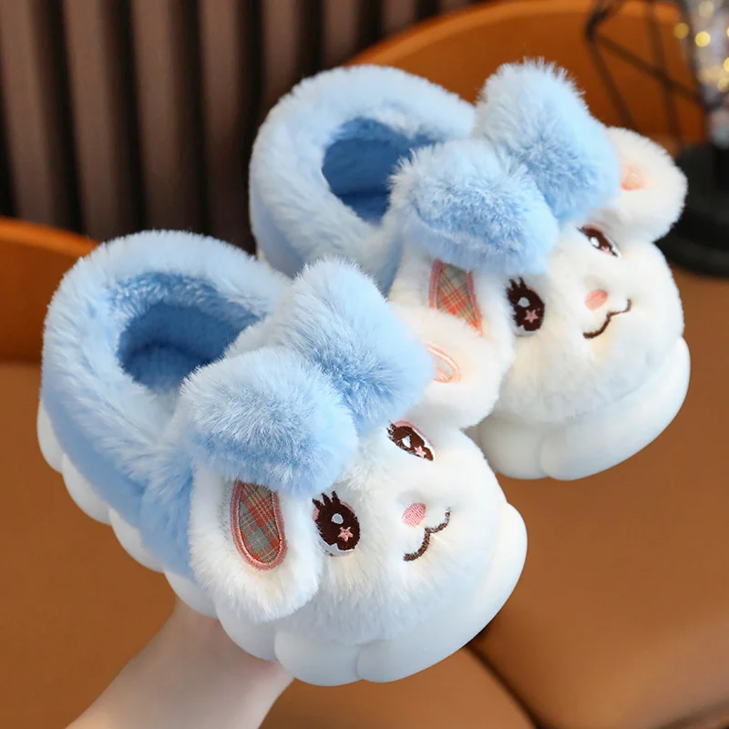 Winter Children Cotton Slippers Girl Boy Kids Cute Thick Fleece Fur Slippers Warm Soft Non-Slip Baby Shoes