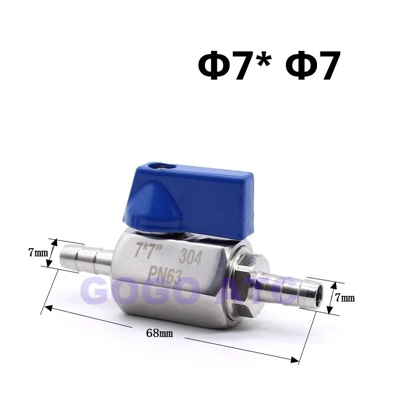 Blue Silver MINI Ball Valve Stainless Steel 7mm 8mm 10mm 12mm Pagoda Adapter 304 Hardware 2 Way Gas Ball Valve Pointed Mouth