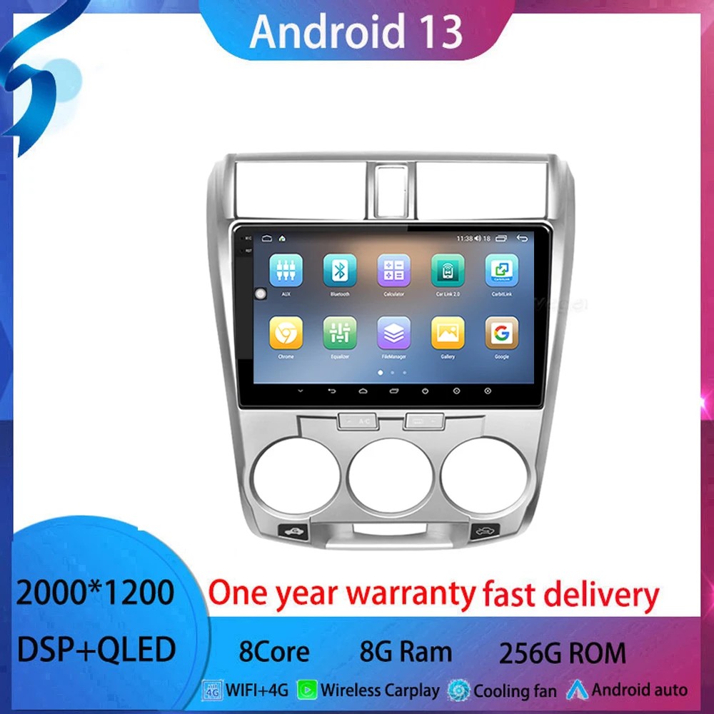 

9 inch For Honda City 2008-2013 android 13 Car Radio Multimedia Video Player Carplay Android tablet QLED Screen 4G BT5.0