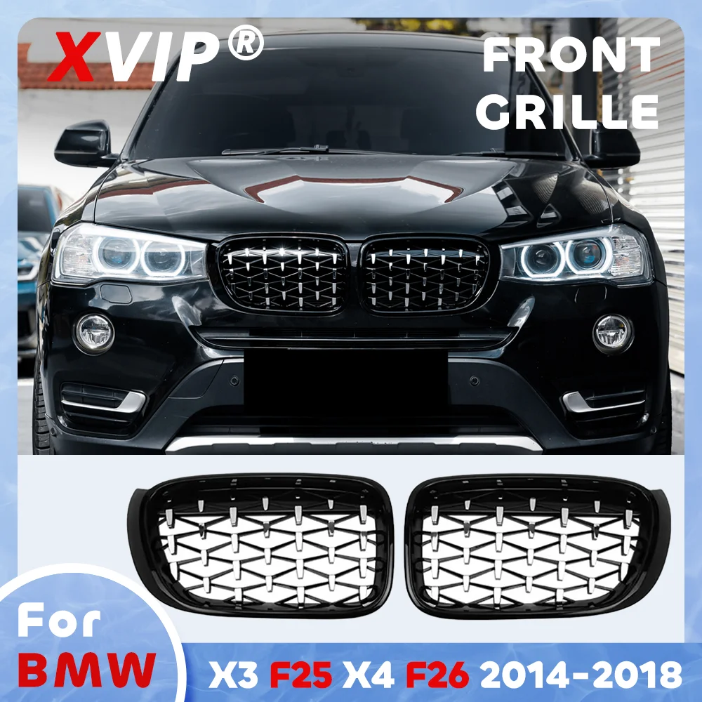 

XVIP Chrome Black Diamond Style Front Bumper Grille For BMW X3 F25 X4 F26 2014-2018
