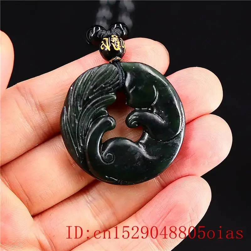 Jade Cat Pendant Necklace Carved Charm Chinese Natural Gifts Jewellery Amulet Black Green Fashion