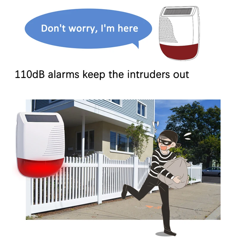 433MHz Wireless Solar Siren Alarm Sound Light Flash 110dB Outdoor Strobe Waterproof for Home Security Alarm System Smart Burglar