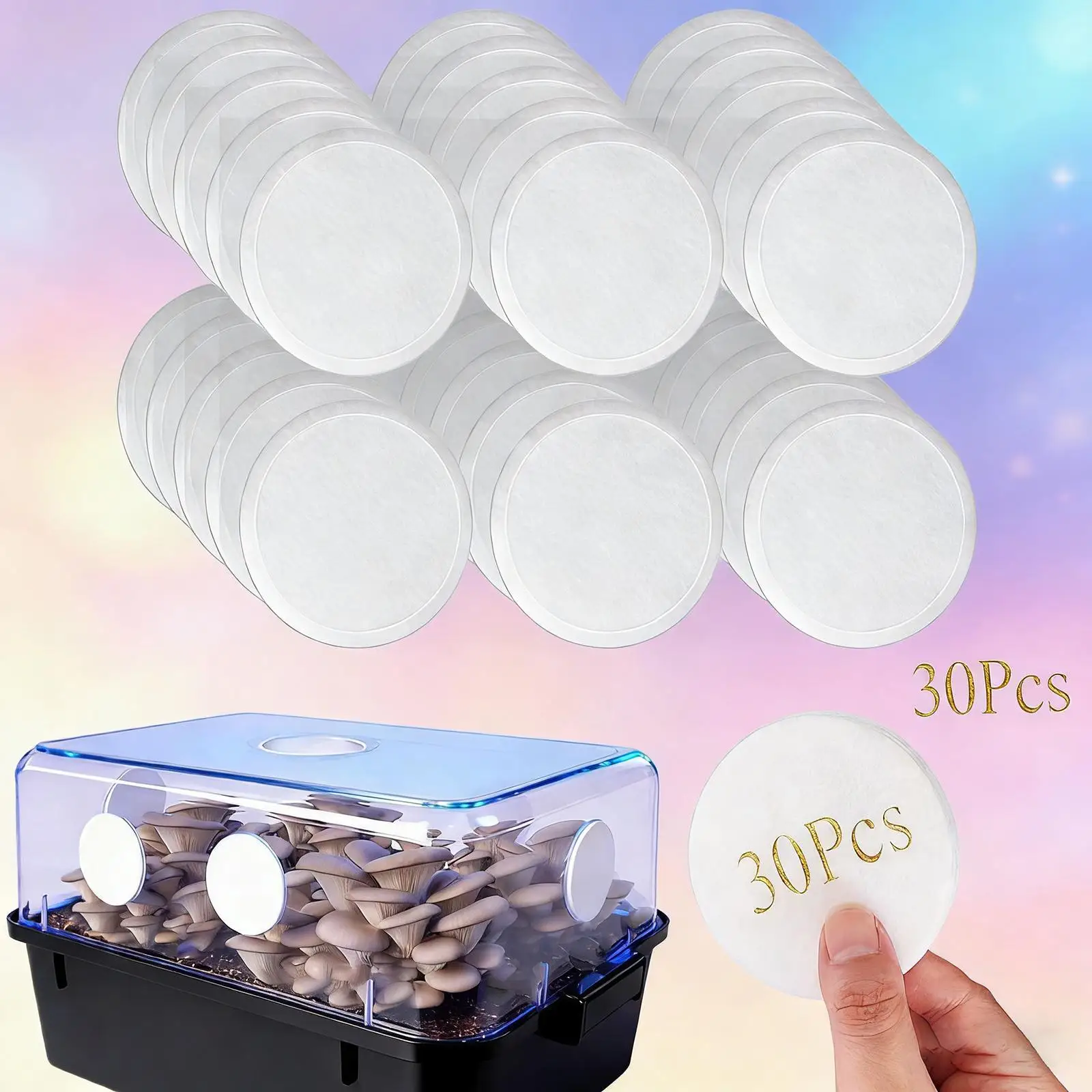 30 Pieces Mushroom Grow Box Filters, Monotub Adhesive Filter disks for Mushroom Cultivation