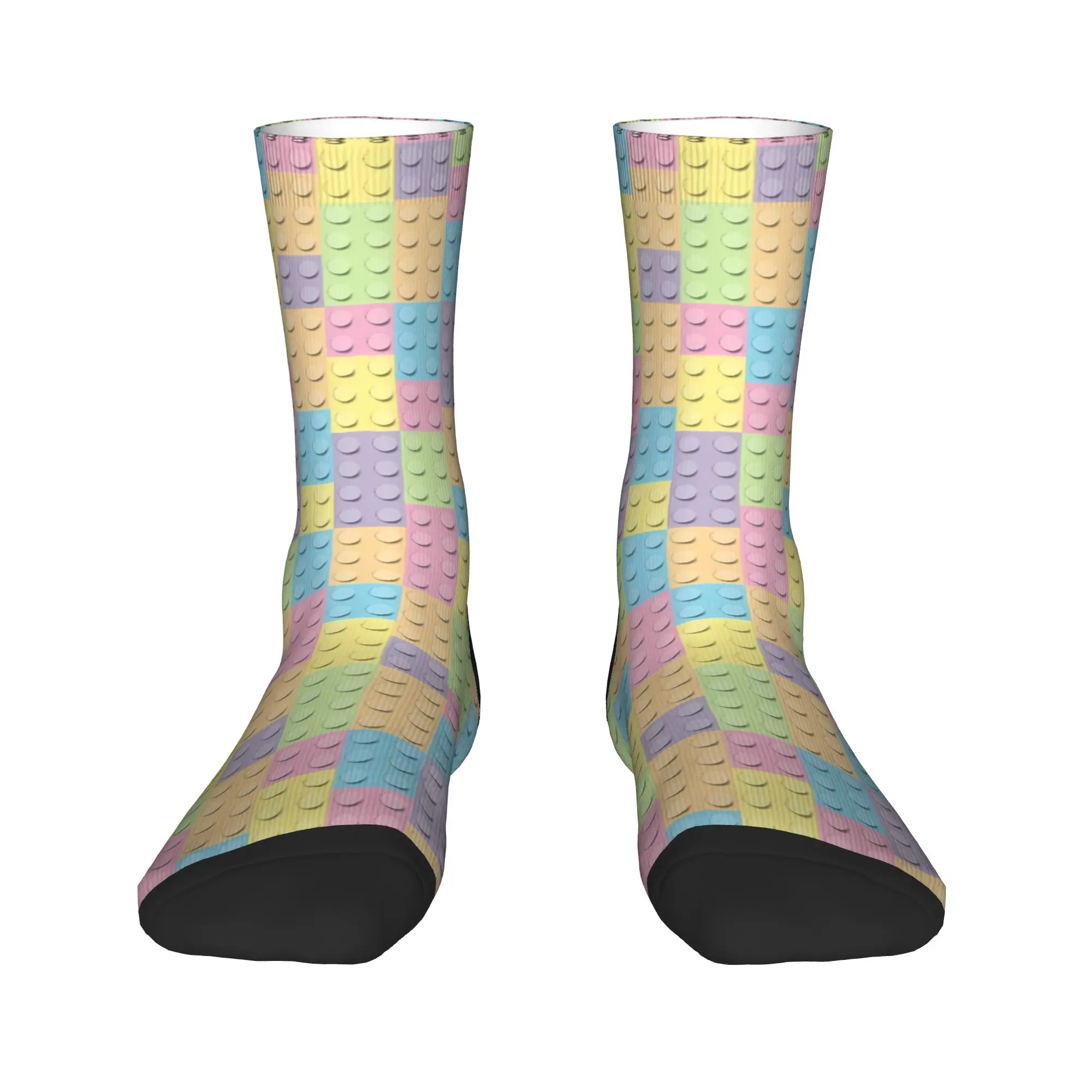 Soft Pastel Building Blocks Pattern Socks Autumn  Stockings Kawaii Men's Soft Socks Graphic Outdoor Anti Bacterial Socks