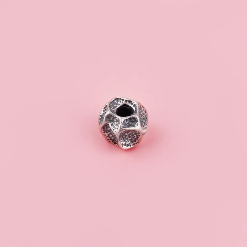 S925 sterling silver retro concave and convex crater irregular stone bead DIY braided rope accessory