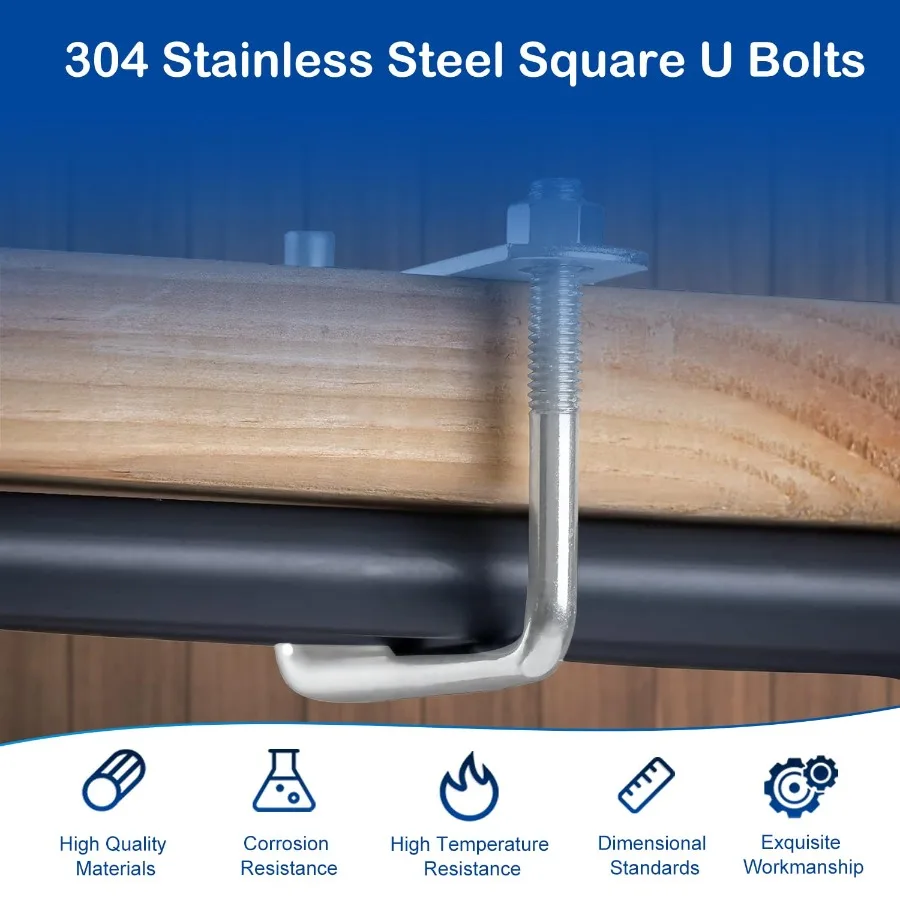 4 pezzi quadrati UBolts 11 2 "larghezza interna M8 x 40 x 100 mm UBolts in acciaio inossidabile 304 con piastre telaio e dadi 3,94" lunghezza per Aut
