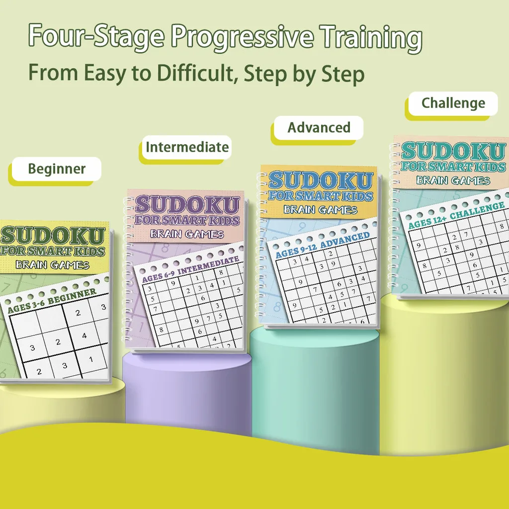 Kids Sudoku Puzzle Book Set, Brain Games for Smart Kids Ages 3-12+, Logic Training and Number Puzzle Activity Books view 3