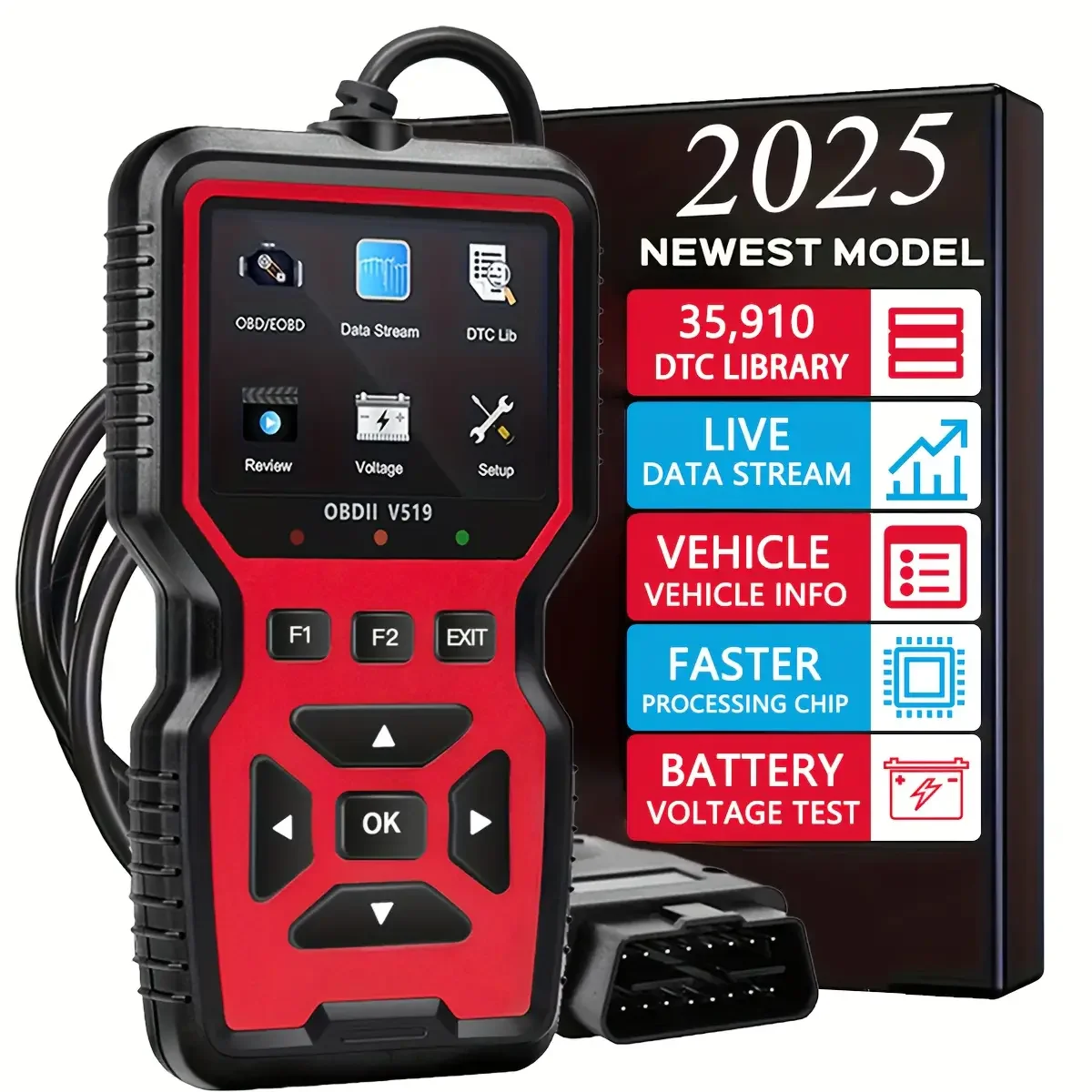 Car OBD2 Scanner Diagnostic Tool Code Reader, Car Voltage Tester Engine Fault Code Scanner, Charging Tester Diagnostic Tool V519
