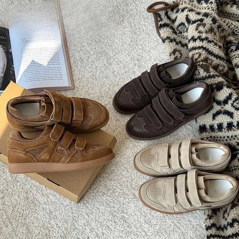 

Leather Velcro Little White Shoes Spring New Triple Strap Casual Board Retro Sports Women's Sneakers Lace-up