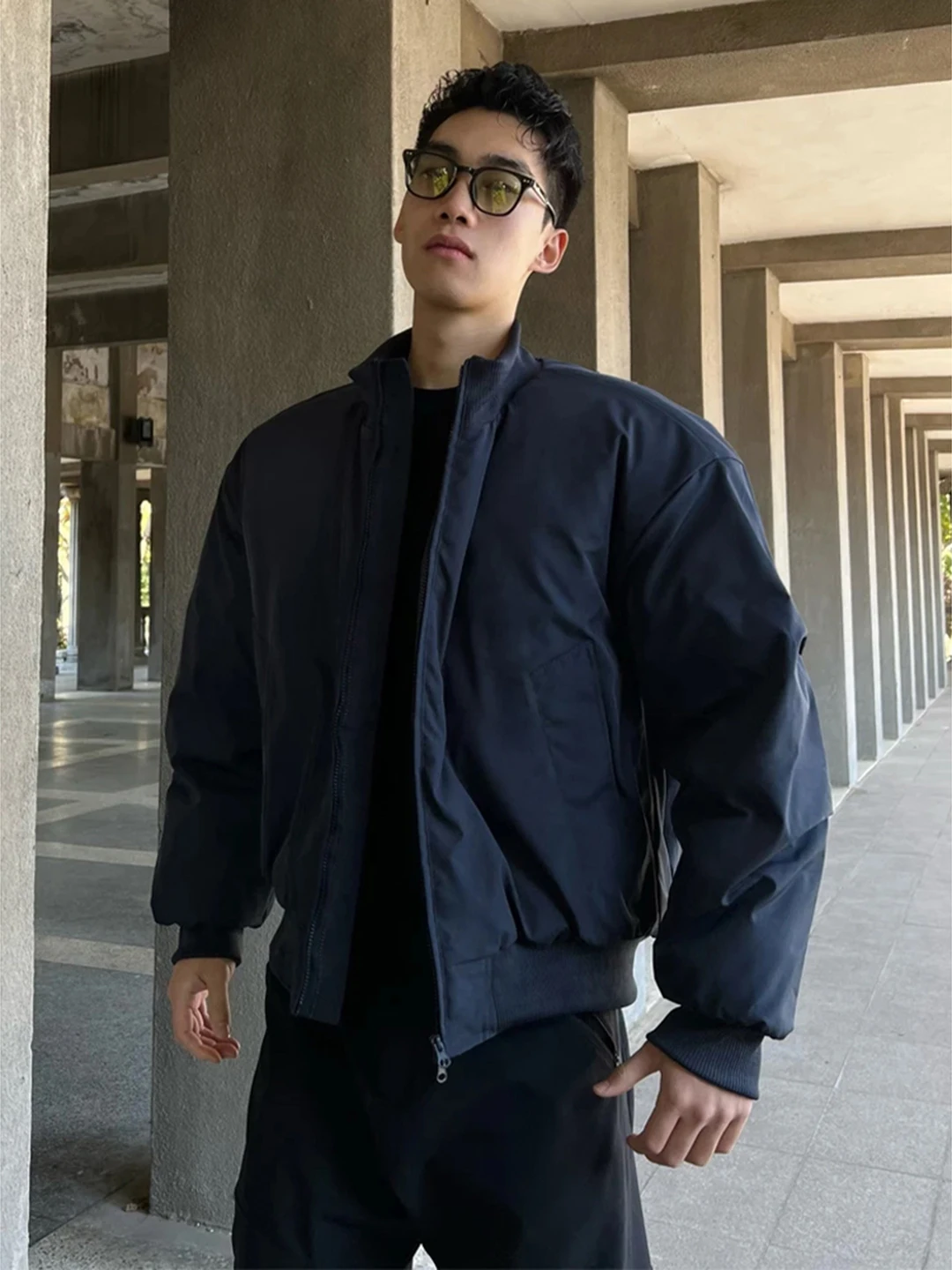 American Retro Short Stand Collar Men's down Jacket Winter Bomber Flight Jacket Cotton Outerwear Premium Feeling Cotton Coat