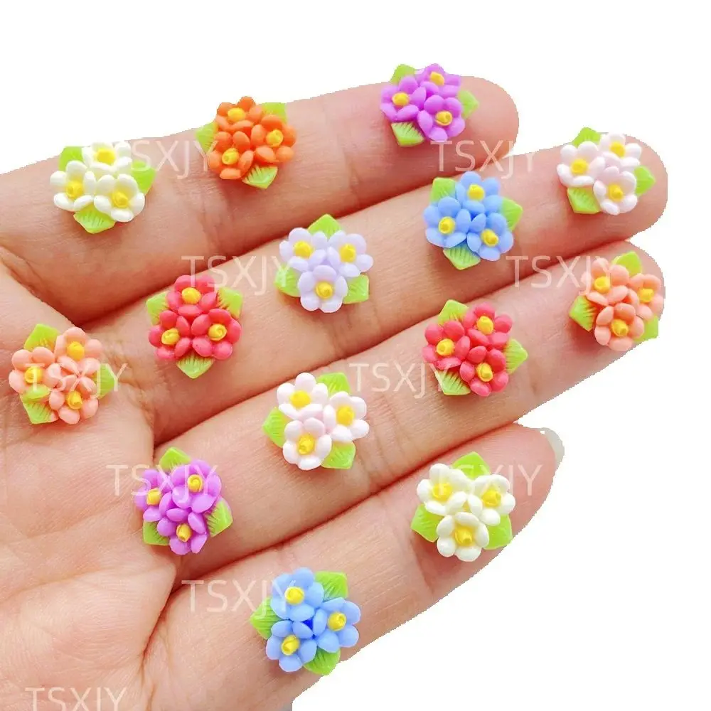 50pcs Resin Cute colored roses and leaves Flat back Rhinestone Scrapbook DIY Wedding Applique Decor Jewelry Accessories Crafts