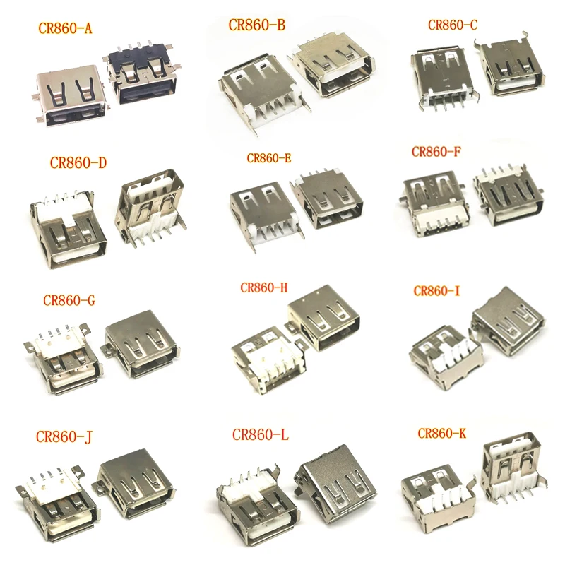 10/30/50PCS USB 2.0 4Pin A Type Female Socket Connector G54 2 Feet 90 Degree Data Transmission Charging