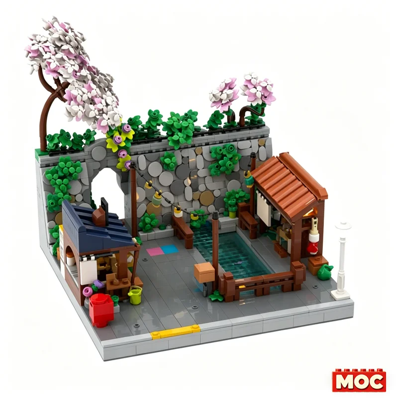 1880 Pcs Lantern Festival Night Market Diorama Custom Building Blocks Cherry Blossom Scene Educational Assembly Toy Collectors