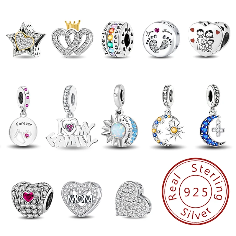 925 Sterling Silber Mehrfarbige Liebesherz-Serie Charms Perlen passend für Original-Armbänder DIY Feiner Schmuck für Frauen
