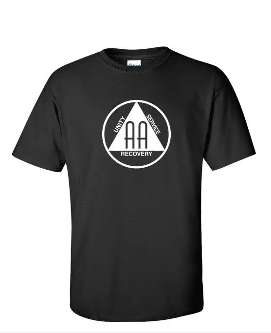 AA Alcoholics Anonymous T-Shirt Black White Cotton Unity Service Recovery S- 5XL