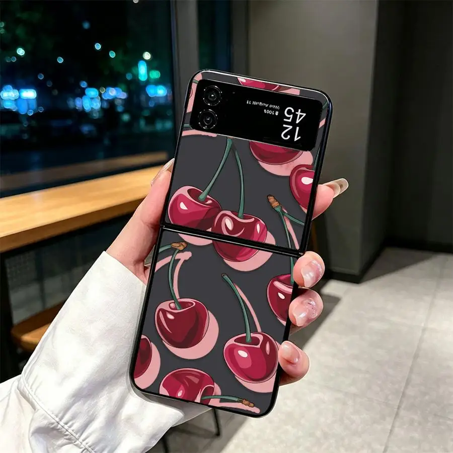 Back Phone Cover Funda Case for Samsung Galaxy Z Flip 8 Flip6 Flip3 Flip4 Flip5 Flip7 FE Z Flip 7 6 5 4 3 Shaded Cherry Cartoon