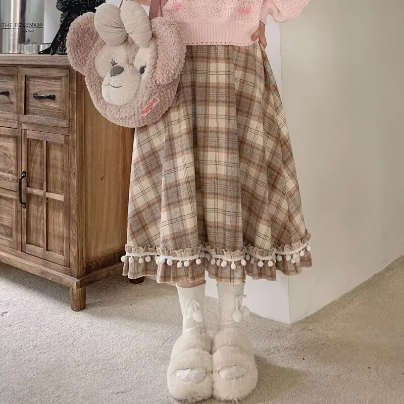 Spódniczka w kratę Lolita dla kobiet, słodka, kawaii, szykowna, vintage, jesienno-zimowa, w stylu preppy, uniwersalna, spódnice Harajuku Kawaii, odzież Y2k