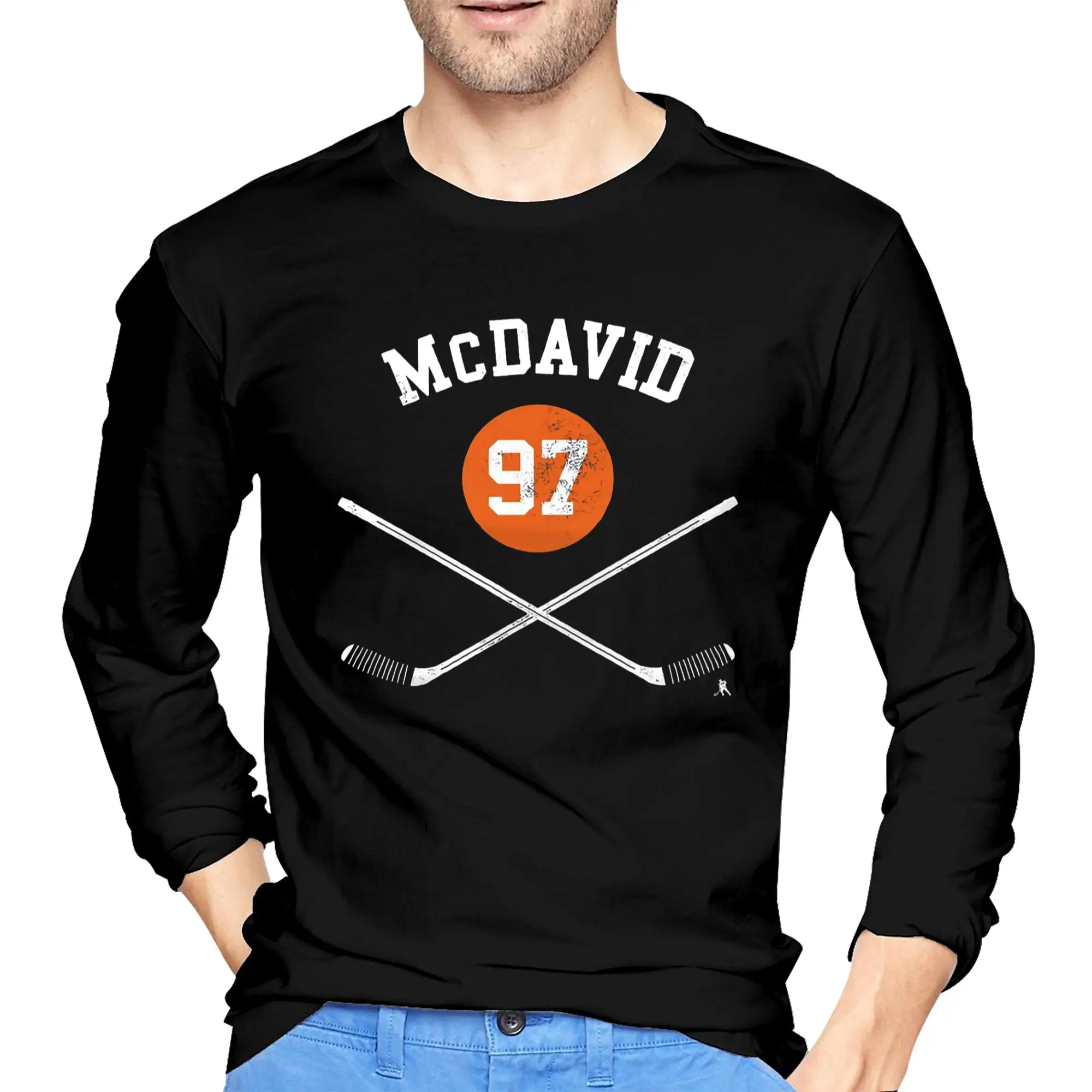 

Connor McDavid 97 for Edmonton Oilers fans Men's Long Sleeved T-shirt Casual Round Neck T shirts Spring and Autumn Men tops